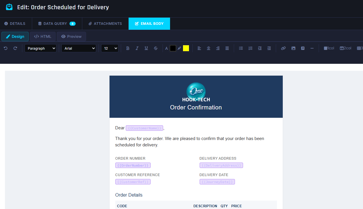 Messenger email template populated by AI